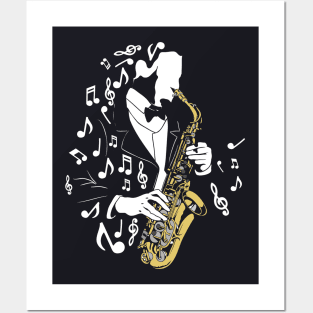 Jazz musician with saxophone Posters and Art